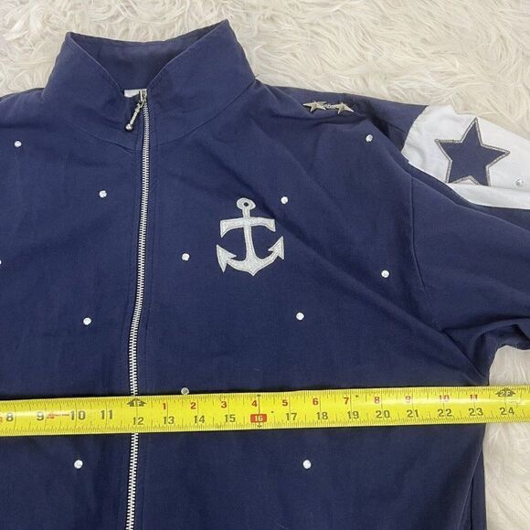 Rafael Womens Vintage 80 Nautical Navy Zip Up Bomber Jacket Stars & Anchor Small - Picture 6 of 11